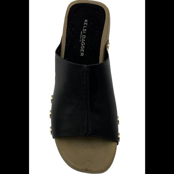 Kelsi Dagger Wooden Bottom Leather Mules June Black - Medium - Picture 2 of 3